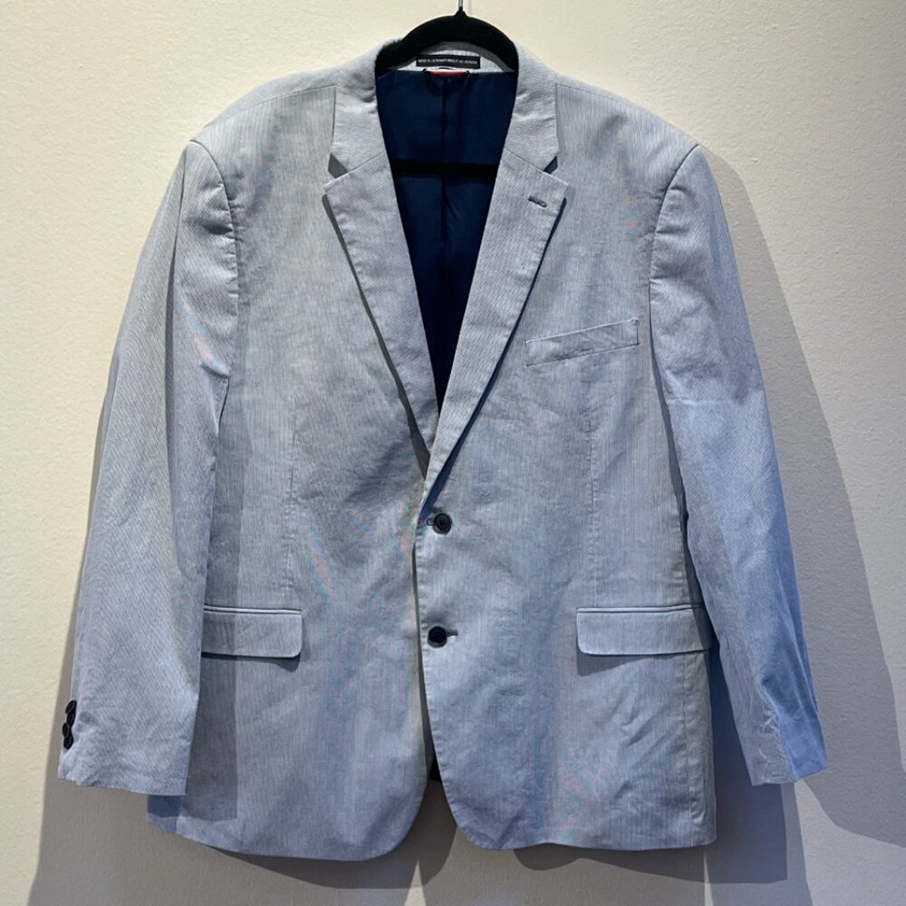 Tommy Hilfiger Mens Blue Stripe Seersucker Blazer Suit Jacket Sport Coat 48R